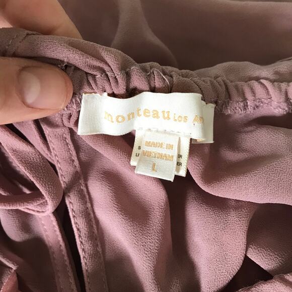 Monteau Blouse Womens Large Pink Top Ruffle Dusty Cottage Career Church Flowy - Picture 9 of 10